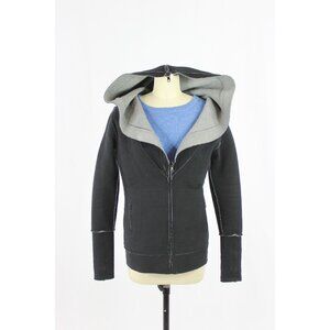 NORMA KAMALI Dark Grey Cotton Neoprene Full Zip Oversized Hoodie Jacket, Size S